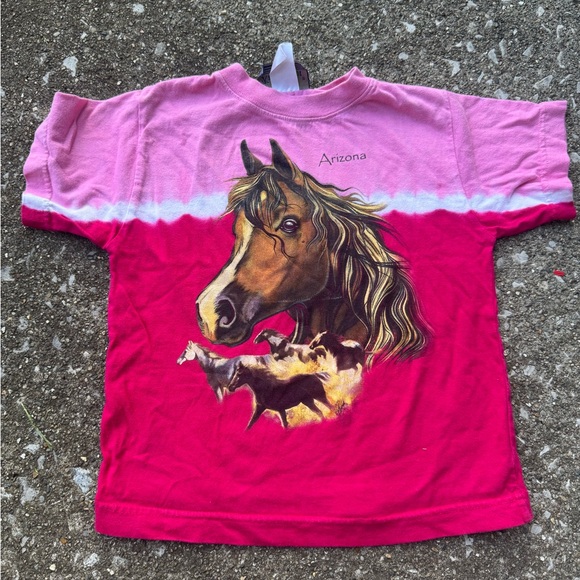 Arizona  Kids Horse Graphic tye dye  Tee - Pink  & white - Picture 1 of 8